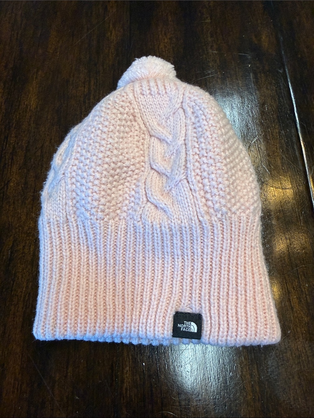 The North Face Pink Cable-Knit Pom Beanie for Kids